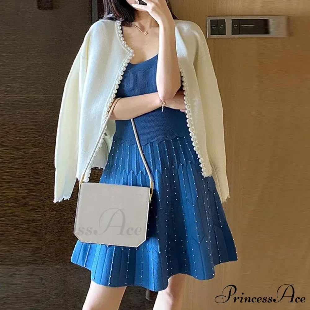 Stylish Pearls Extended Sleeve Knit Ivory Cardigan