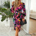 Stylish Plunging Neckline Long Bohemian Printed Dress