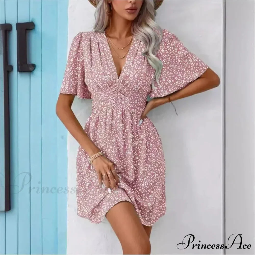Tall Waisted V-neck Ruffled Floral Dress