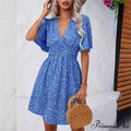 Tall Waisted V-neck Ruffled Floral Dress