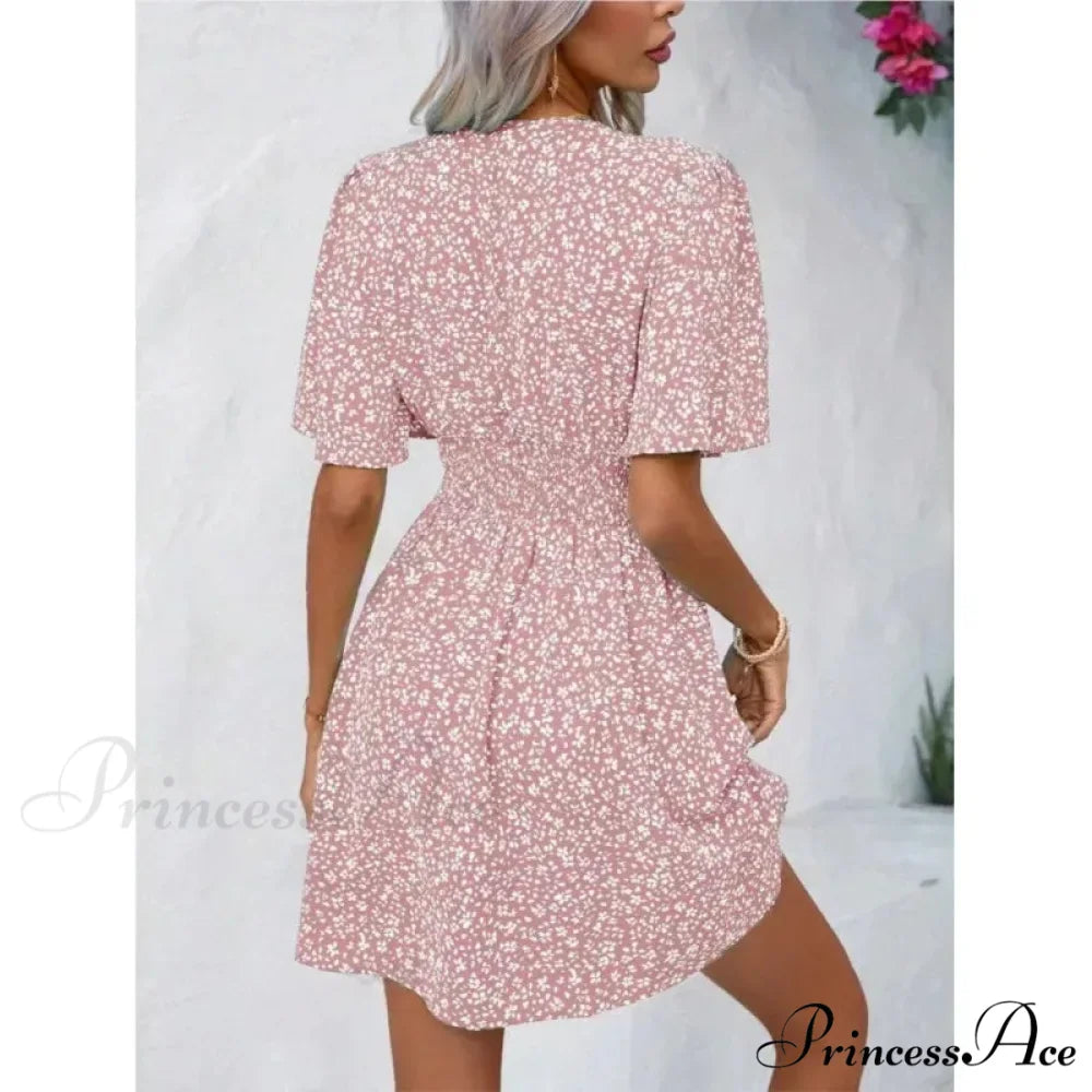 Tall Waisted V-neck Ruffled Floral Dress