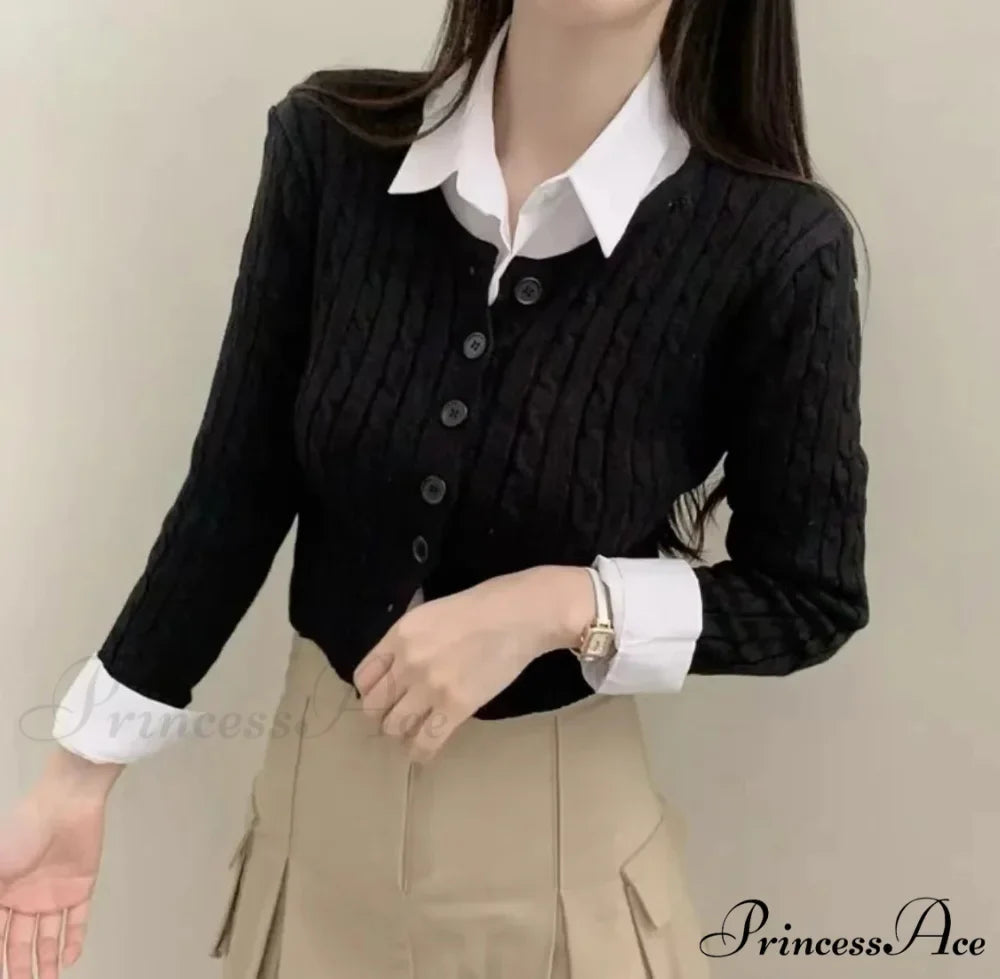 Textured Cable Knit Trim Fit Button-Up Cropped Cardigan