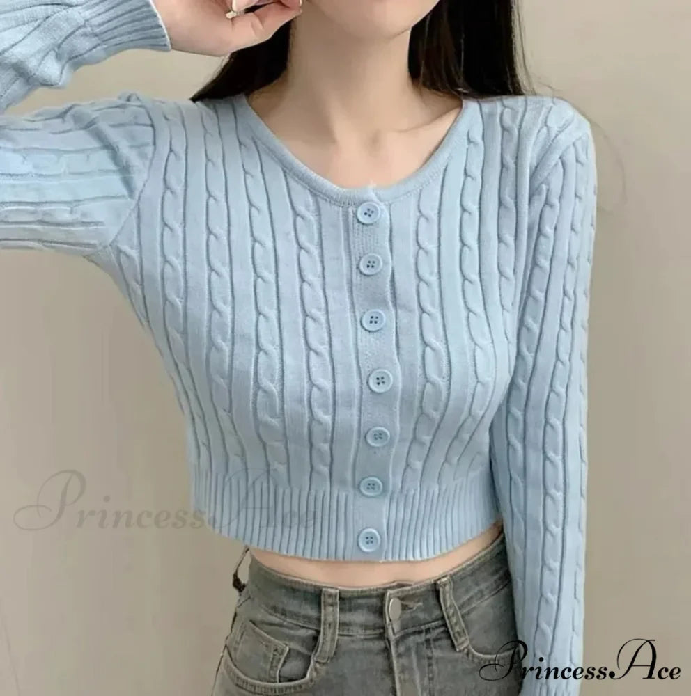 Textured Cable Knit Trim Fit Button-Up Cropped Cardigan