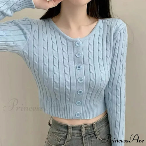Textured Cable Knit Trim Fit Button-Up Cropped Cardigan