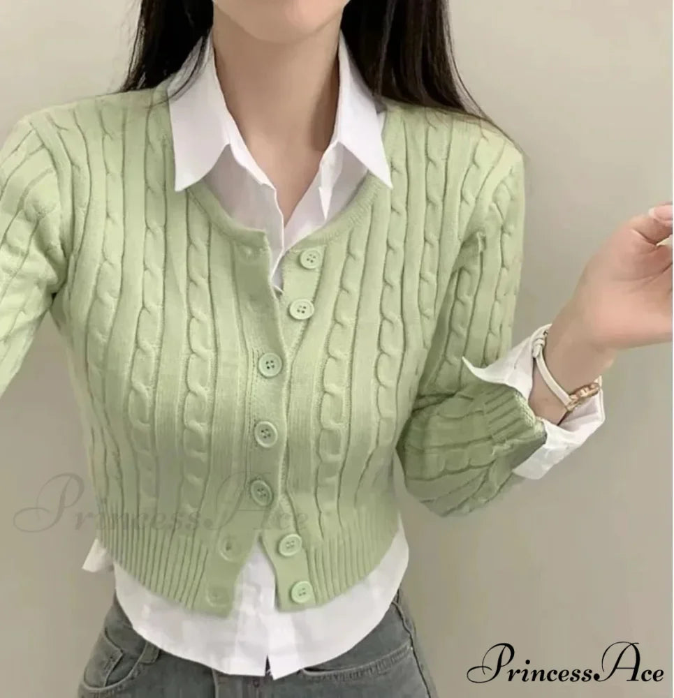 Textured Cable Knit Trim Fit Button-Up Cropped Cardigan