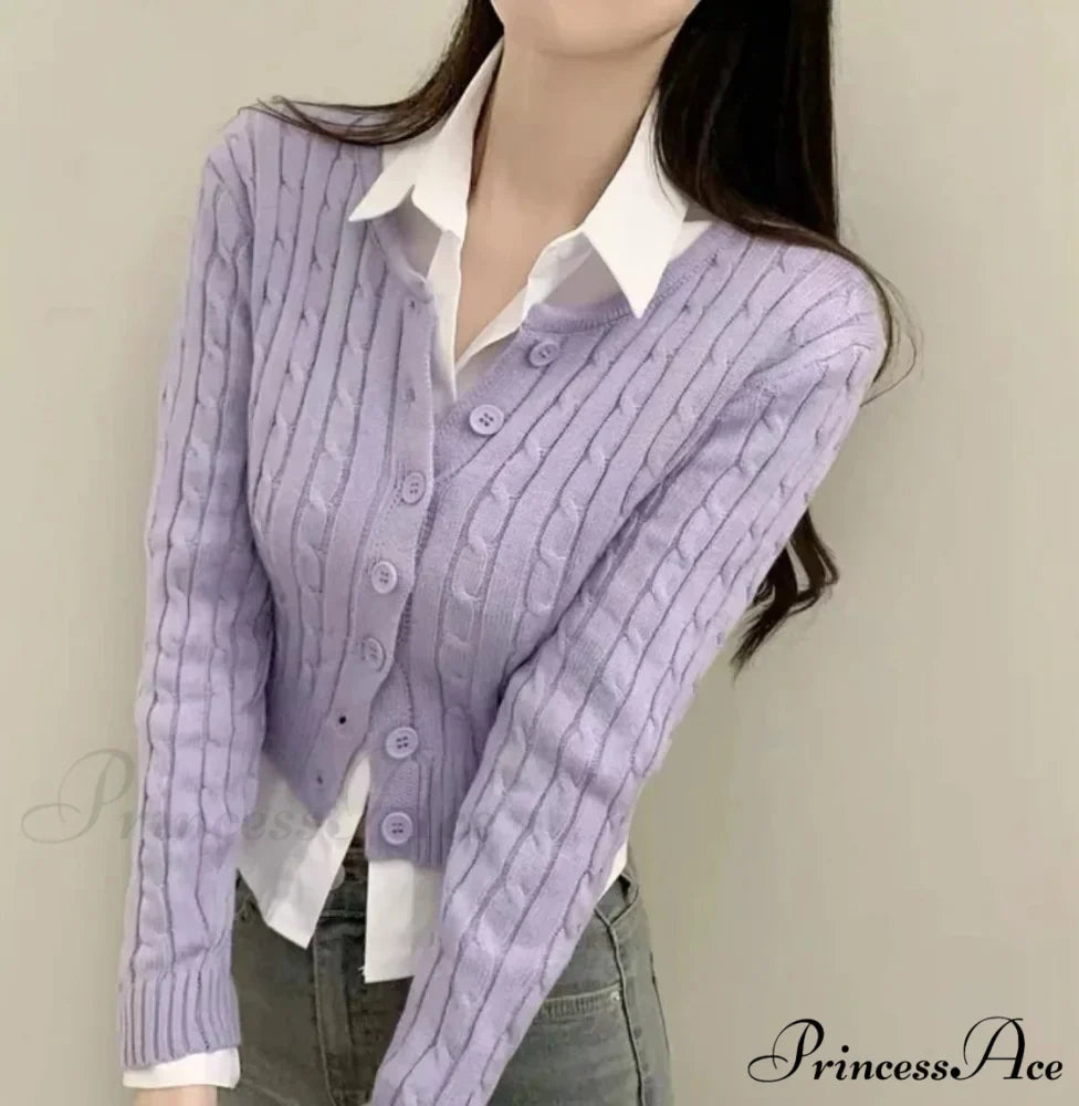 Textured Cable Knit Trim Fit Button-Up Cropped Cardigan