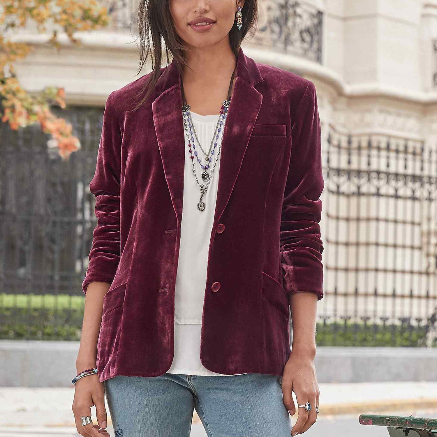 Velvet Notch Lapel Single Breasted Tailored Blazer