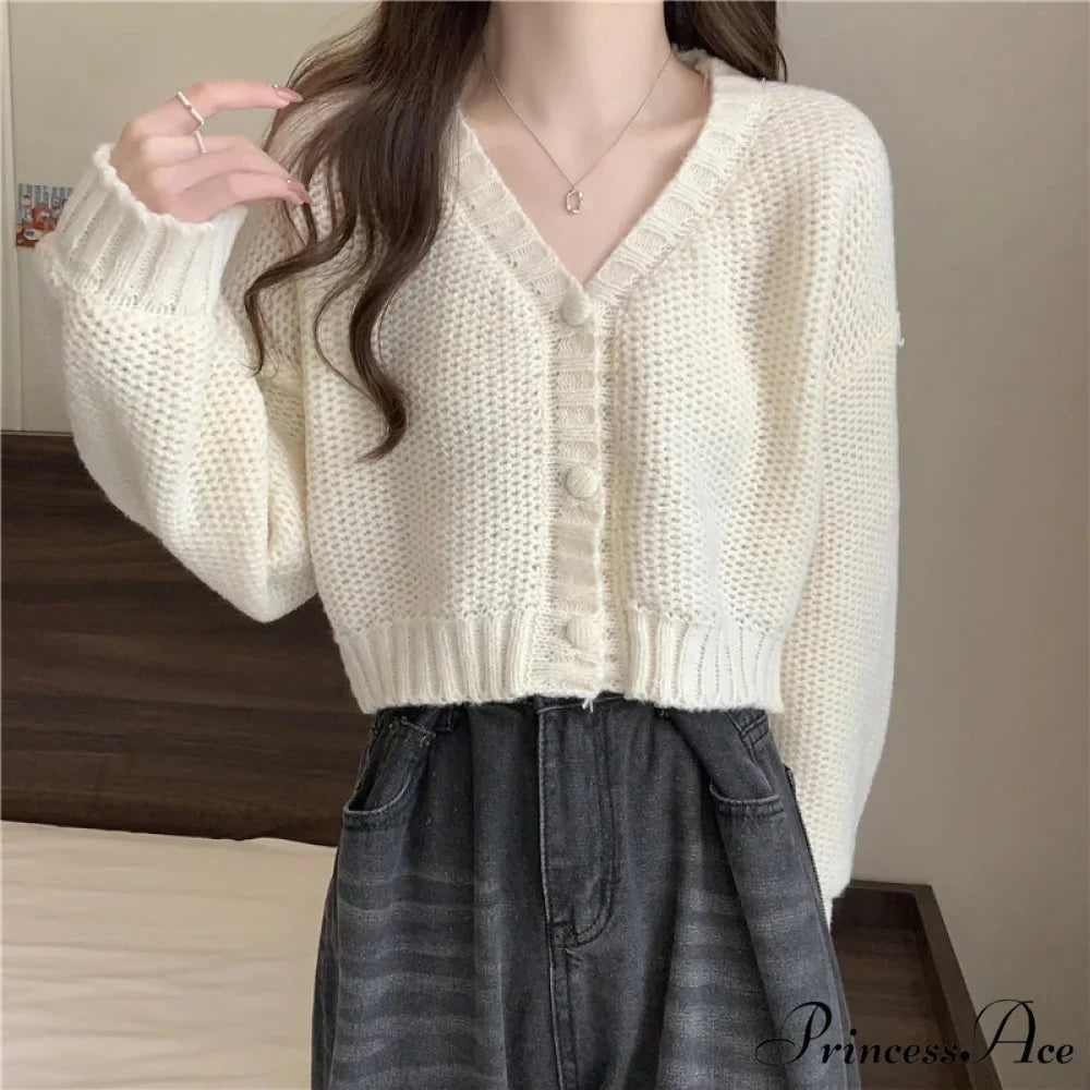 Thin Solid V-Neck Button-Up Knitted Cardigan for Women
