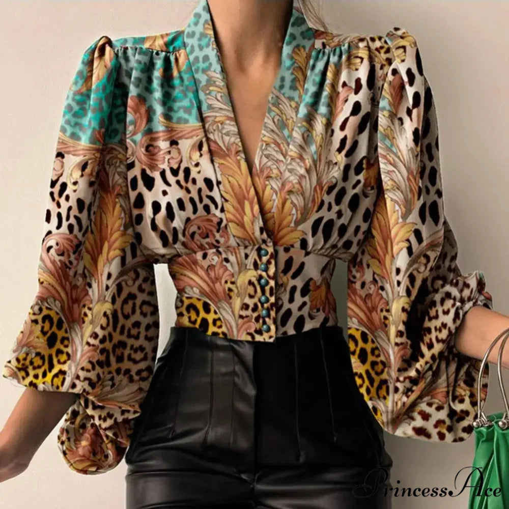 Tight Fit V Neck Cropped Lantern Blouse