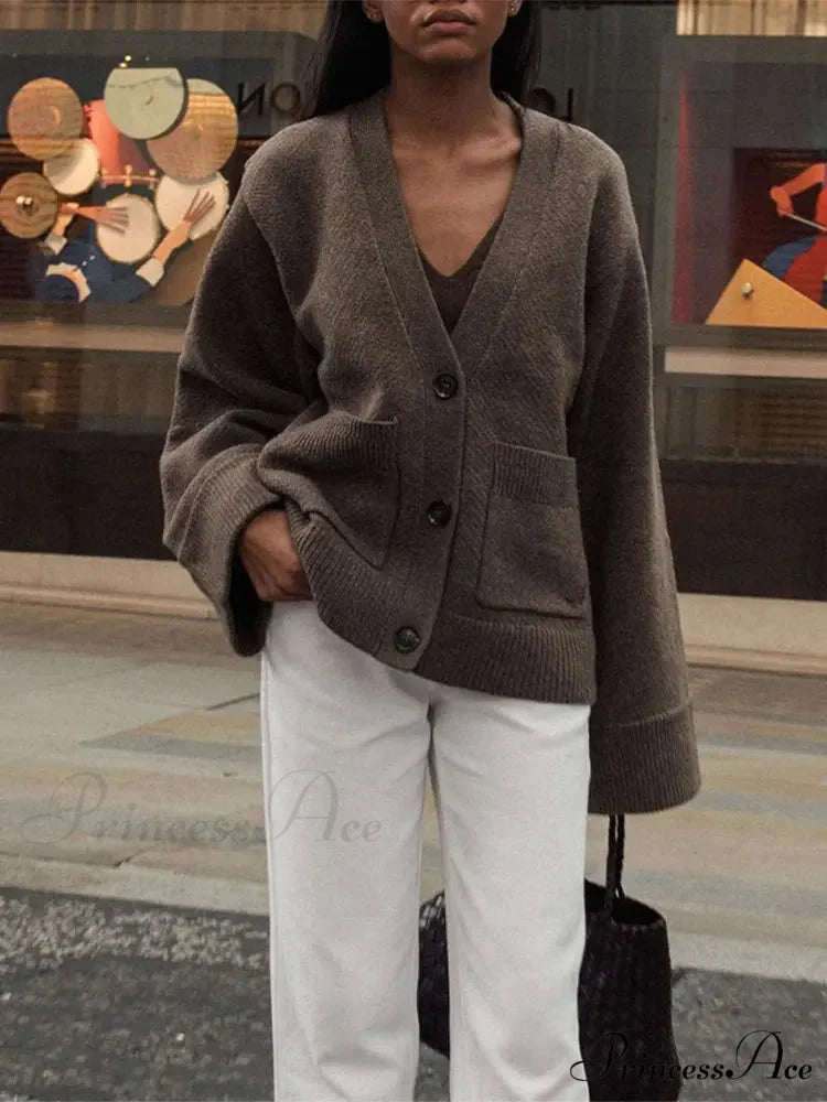 Traditional Strong Pocket V-Neck Single-Breasted Cardigan
