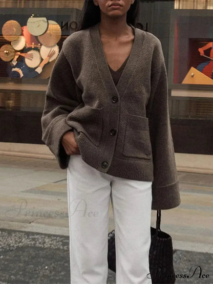 Traditional Strong Pocket V-Neck Single-Breasted Cardigan
