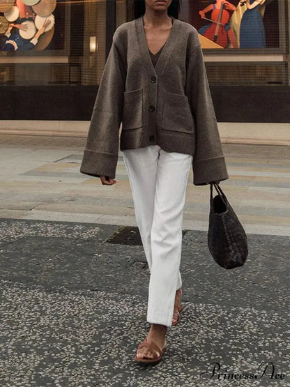 Traditional Strong Pocket V-Neck Single-Breasted Cardigan
