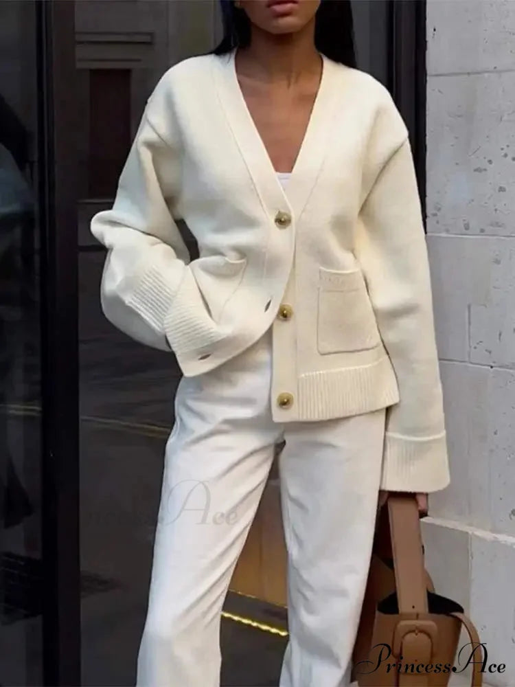 Traditional Strong Pocket V-Neck Single-Breasted Cardigan
