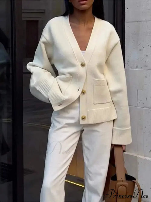 Traditional Strong Pocket V-Neck Single-Breasted Cardigan