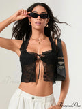 Transparent Sheer Bind-up Front Sleeveless Trim Fit Crop Vest