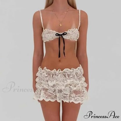 Transparent Thin Strap Camisole Short Skirt Two Pieces Set