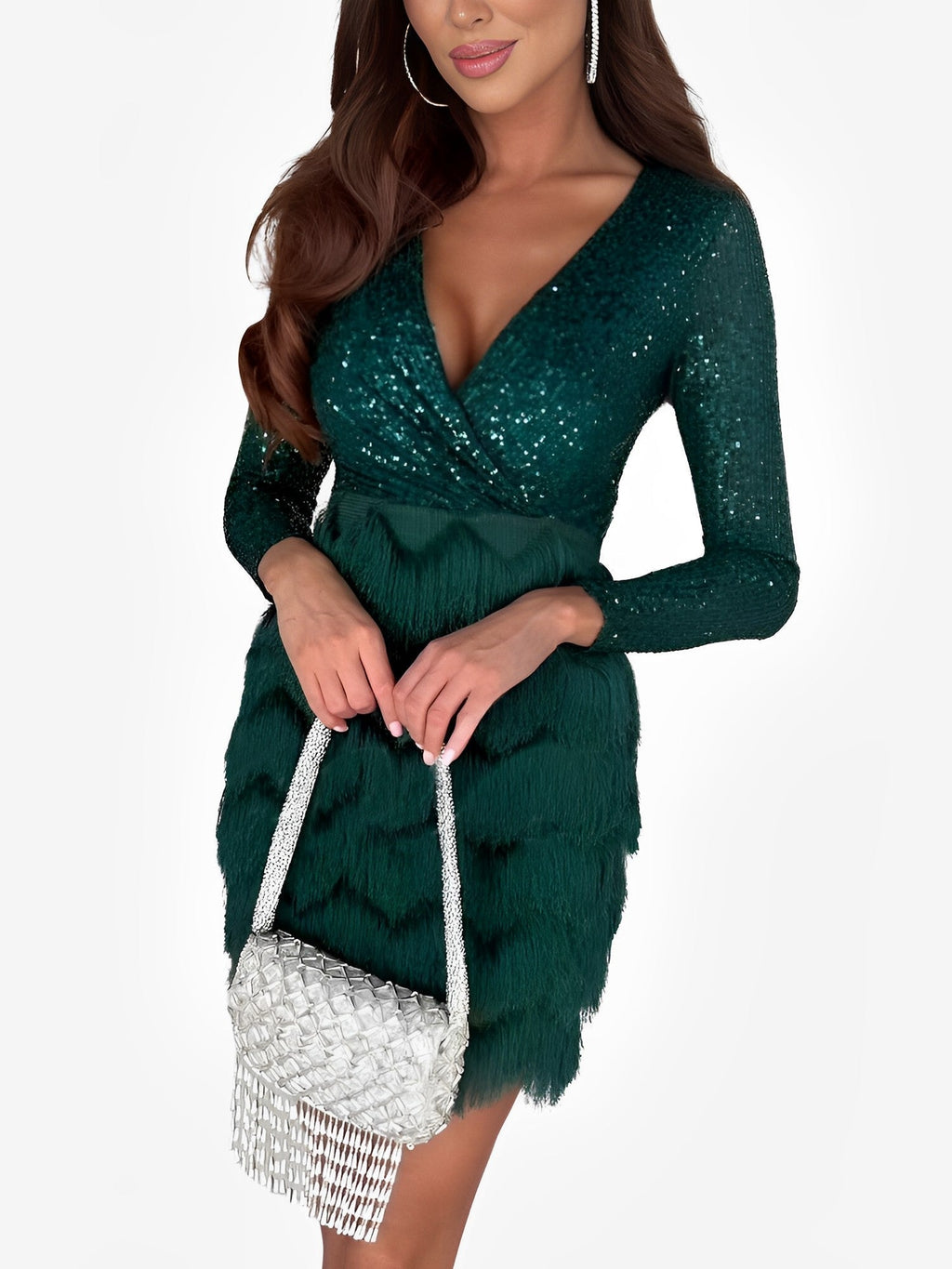 Elegant Sequin Fringe Wrap Homecoming Dress