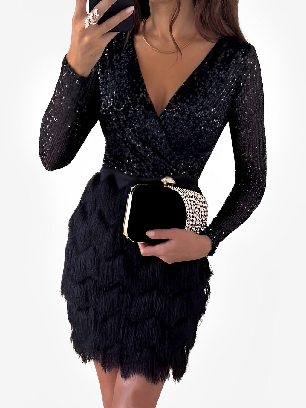 Elegant Sequin Fringe Wrap Homecoming Dress