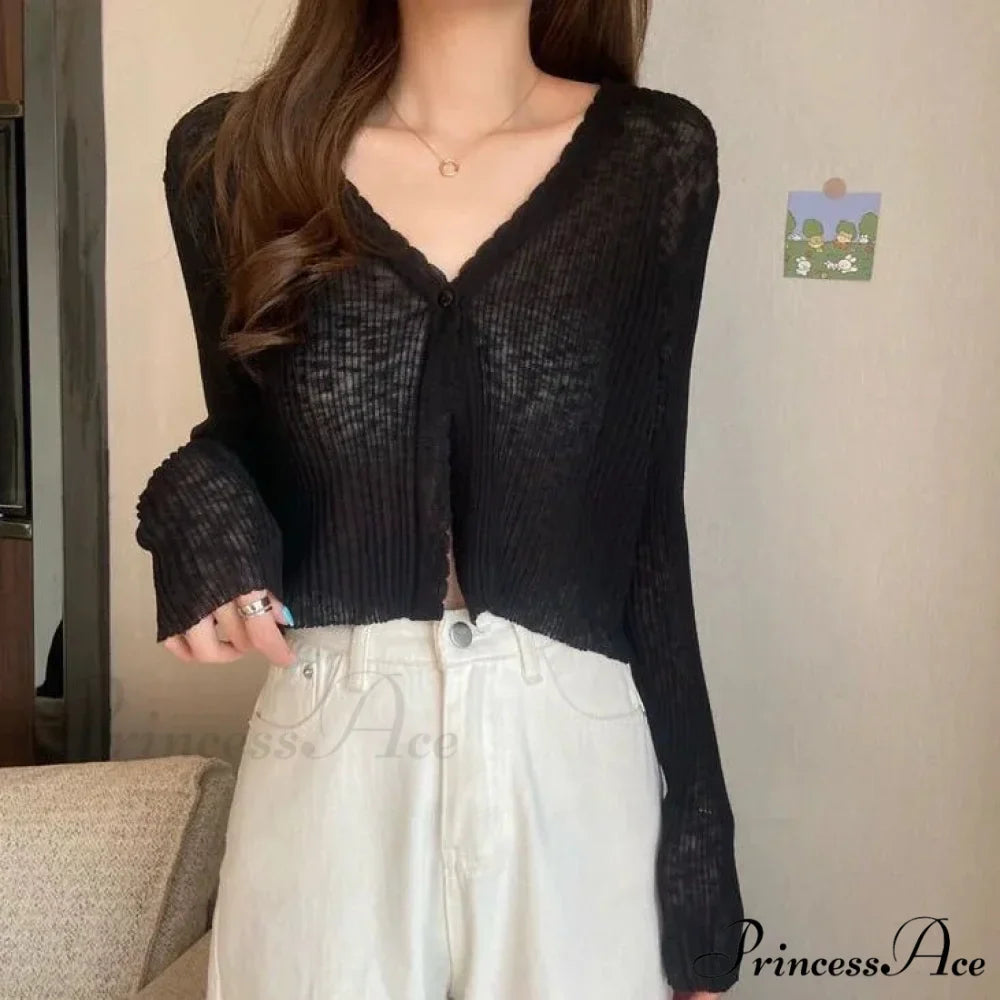 V-Neck Slim Sun Protection Korean Style Knitted Summer Cardigan