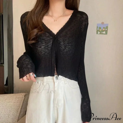 V-Neck Slim Sun Protection Korean Style Knitted Summer Cardigan
