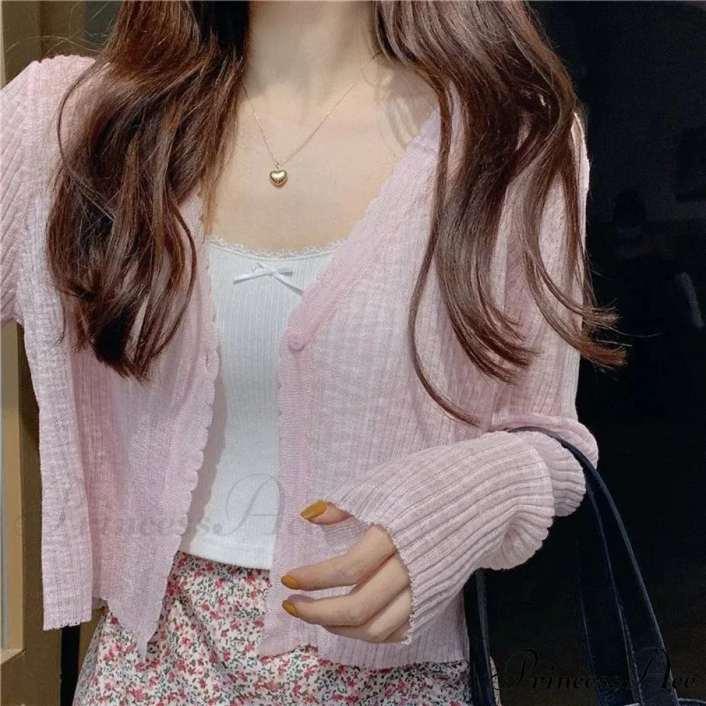 V-Neck Slim Sun Protection Korean Style Knitted Summer Cardigan