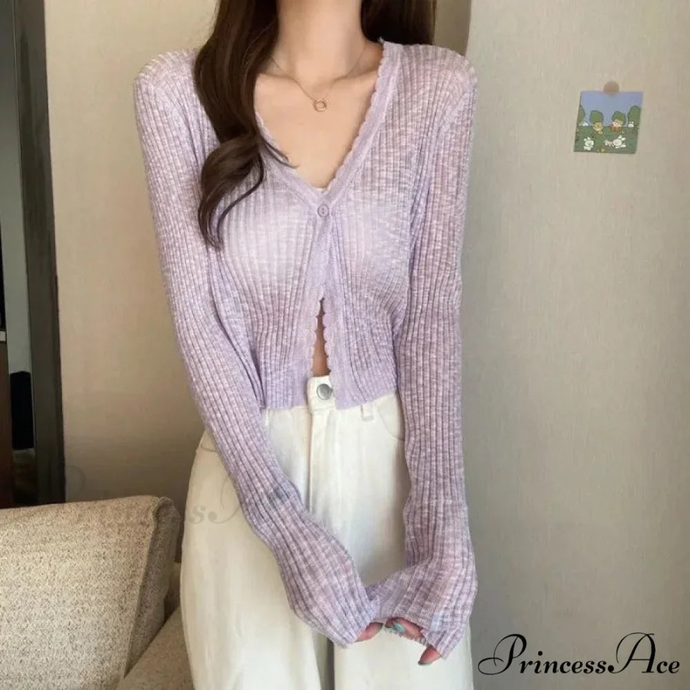 V-Neck Slim Sun Protection Korean Style Knitted Summer Cardigan