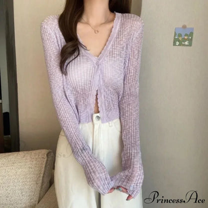 V-Neck Slim Sun Protection Korean Style Knitted Summer Cardigan