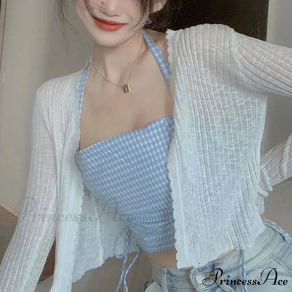 V-Neck Slim Sun Protection Korean Style Knitted Summer Cardigan