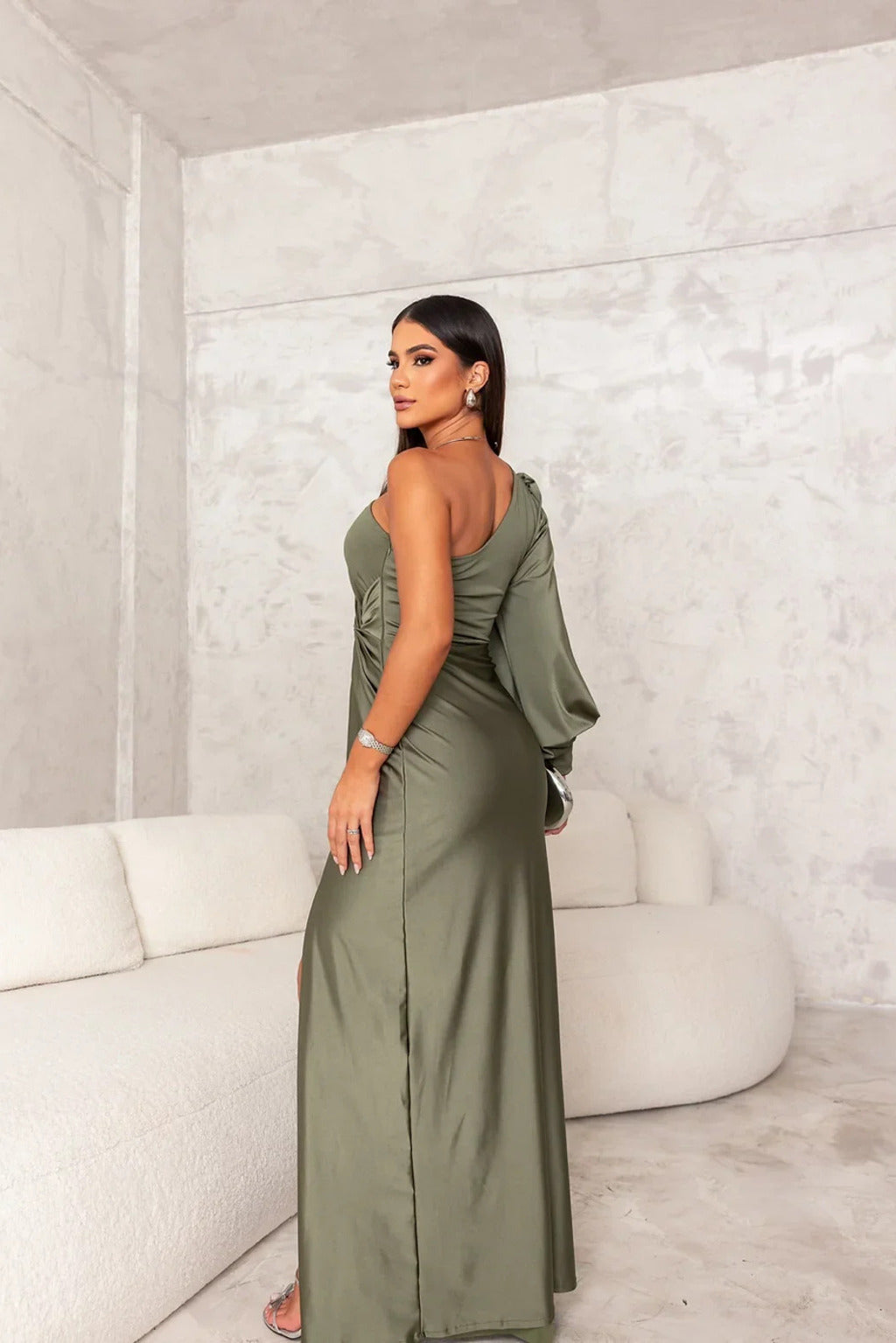 One-Shoulder Knot Front Split Sleeve Homecoming Dress
