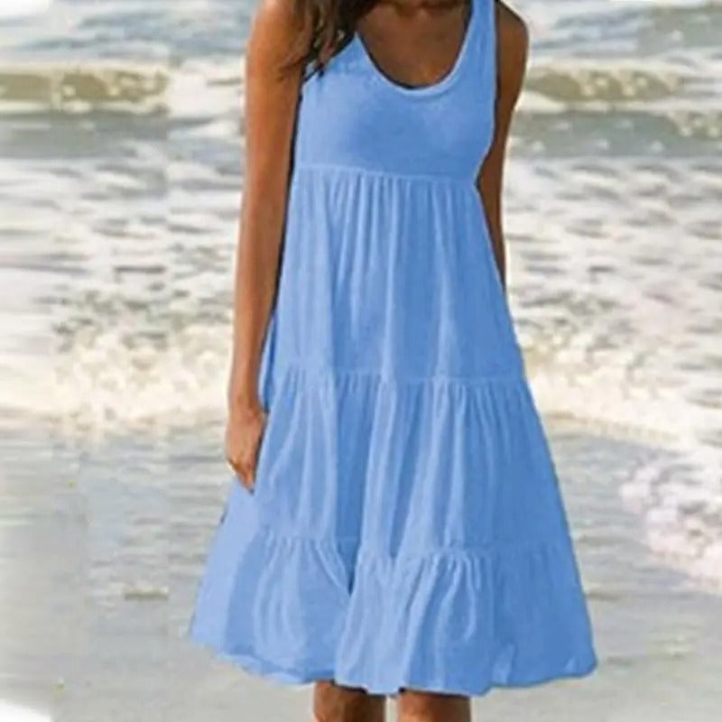 Sleeveless Scoop Neck Tiered Ruffle Hem Casual Sundress