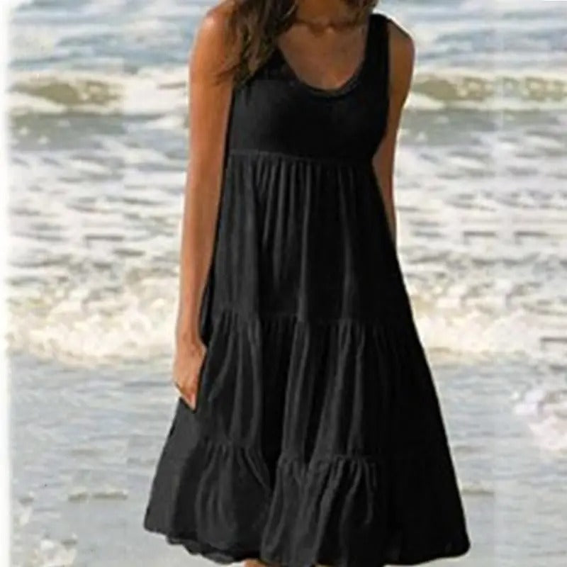 Sleeveless Scoop Neck Tiered Ruffle Hem Casual Sundress