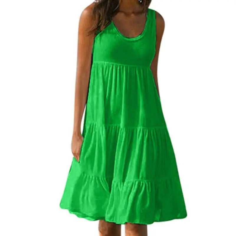 Sleeveless Scoop Neck Tiered Ruffle Hem Casual Sundress