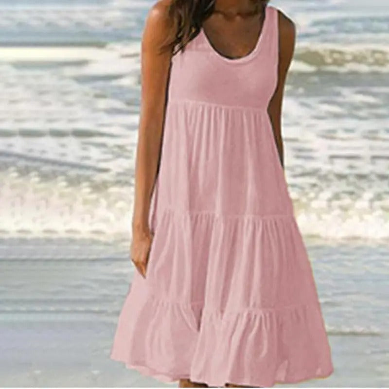 Sleeveless Scoop Neck Tiered Ruffle Hem Casual Sundress