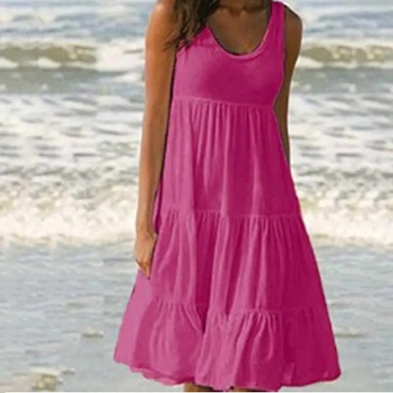 Sleeveless Scoop Neck Tiered Ruffle Hem Casual Sundress