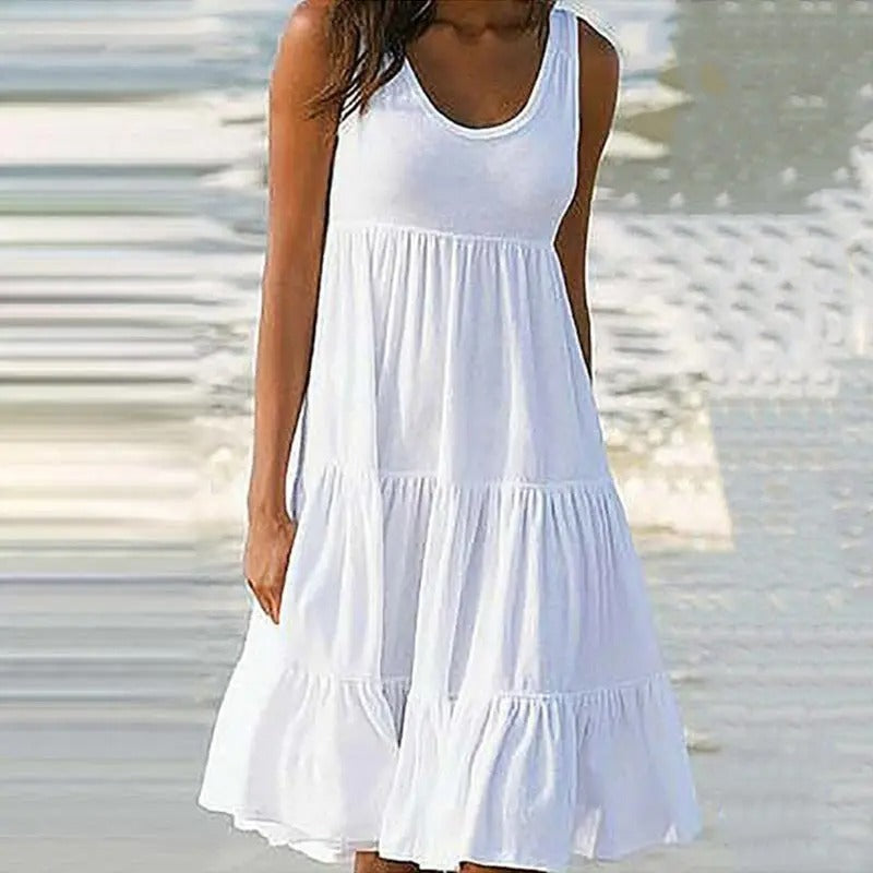 Sleeveless Scoop Neck Tiered Ruffle Hem Casual Sundress