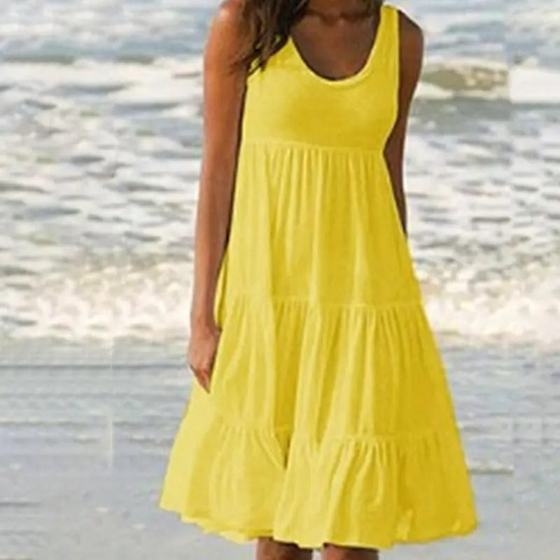 Sleeveless Scoop Neck Tiered Ruffle Hem Casual Sundress