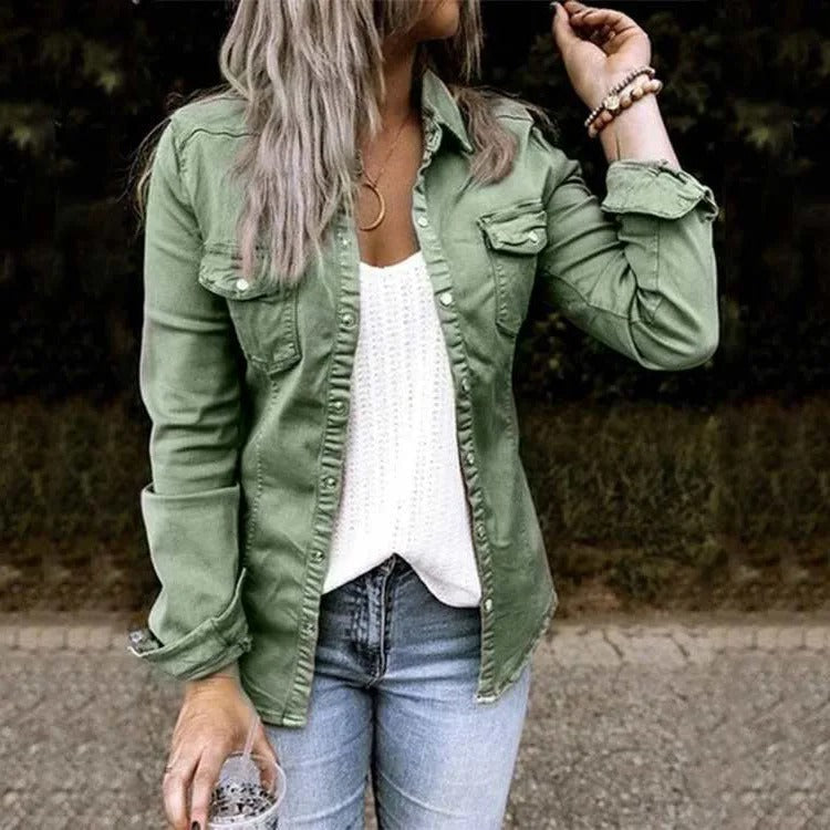 Button-Front Denim Shirt Jacket for Casual Layering