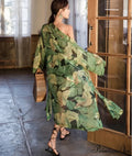 Verdant Flower Pattern Chiffon Bohemian Kimono Beach Cover up