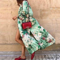 Verdant Flowery Silk Kimono Caftan Bohemian Swimsuit Cover up