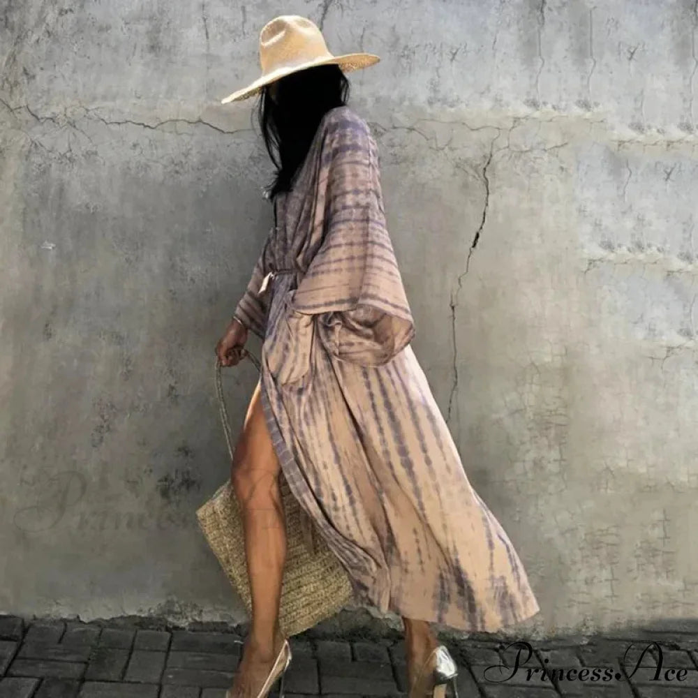 Verdant Patterned Satin Kimono Robe Bohemian Wrap