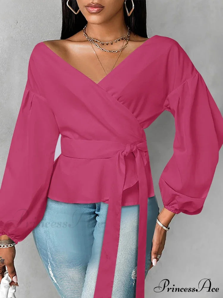 Vestment Sleeve Frilled Cinched Monochrome Blouse