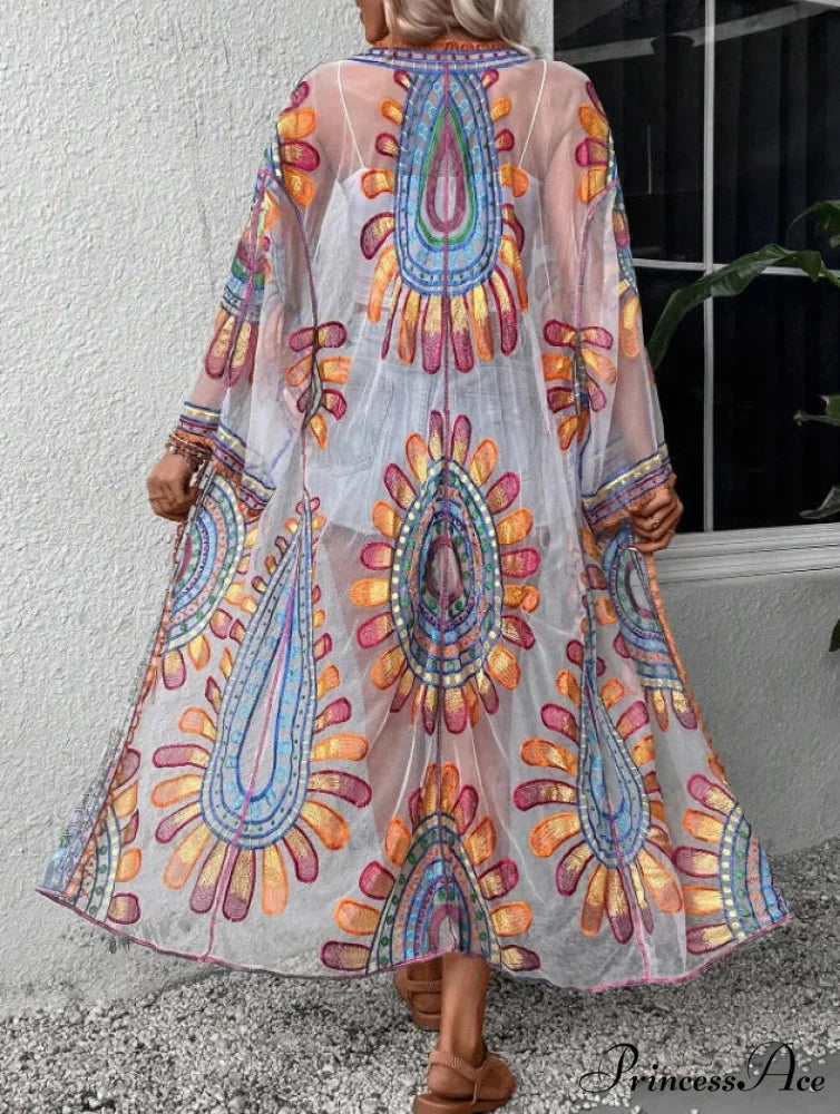Vibrant Floral Stitching Boho Beach Cover-up Lace Bikini