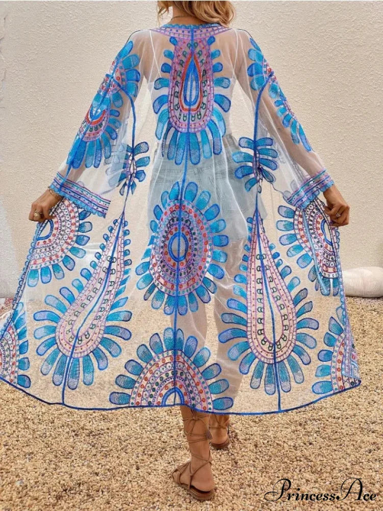 Vibrant Floral Stitching Boho Beach Cover-up Lace Bikini