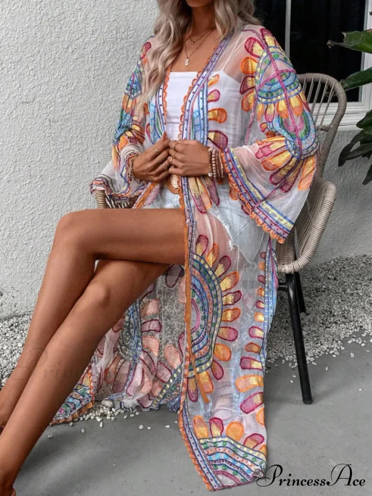 Vibrant Floral Stitching Boho Beach Cover-up Lace Bikini