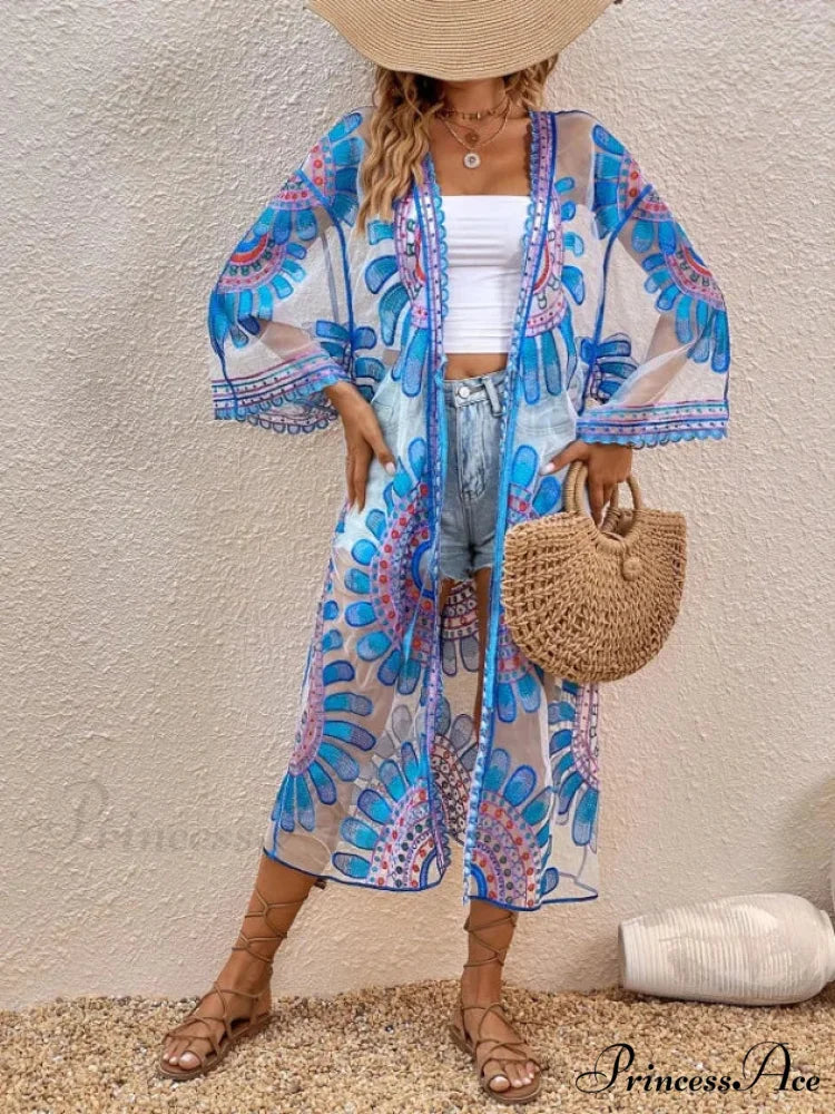 Vibrant Floral Stitching Boho Beach Cover-up Lace Bikini