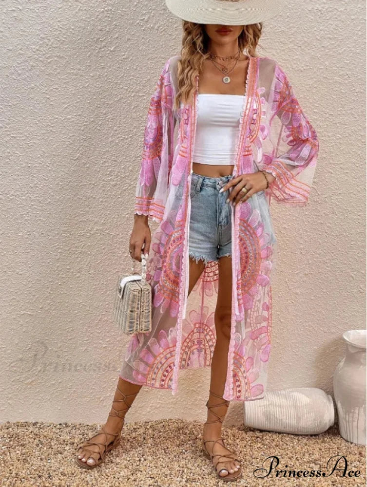 Vibrant Floral Stitching Boho Beach Cover-up Lace Bikini