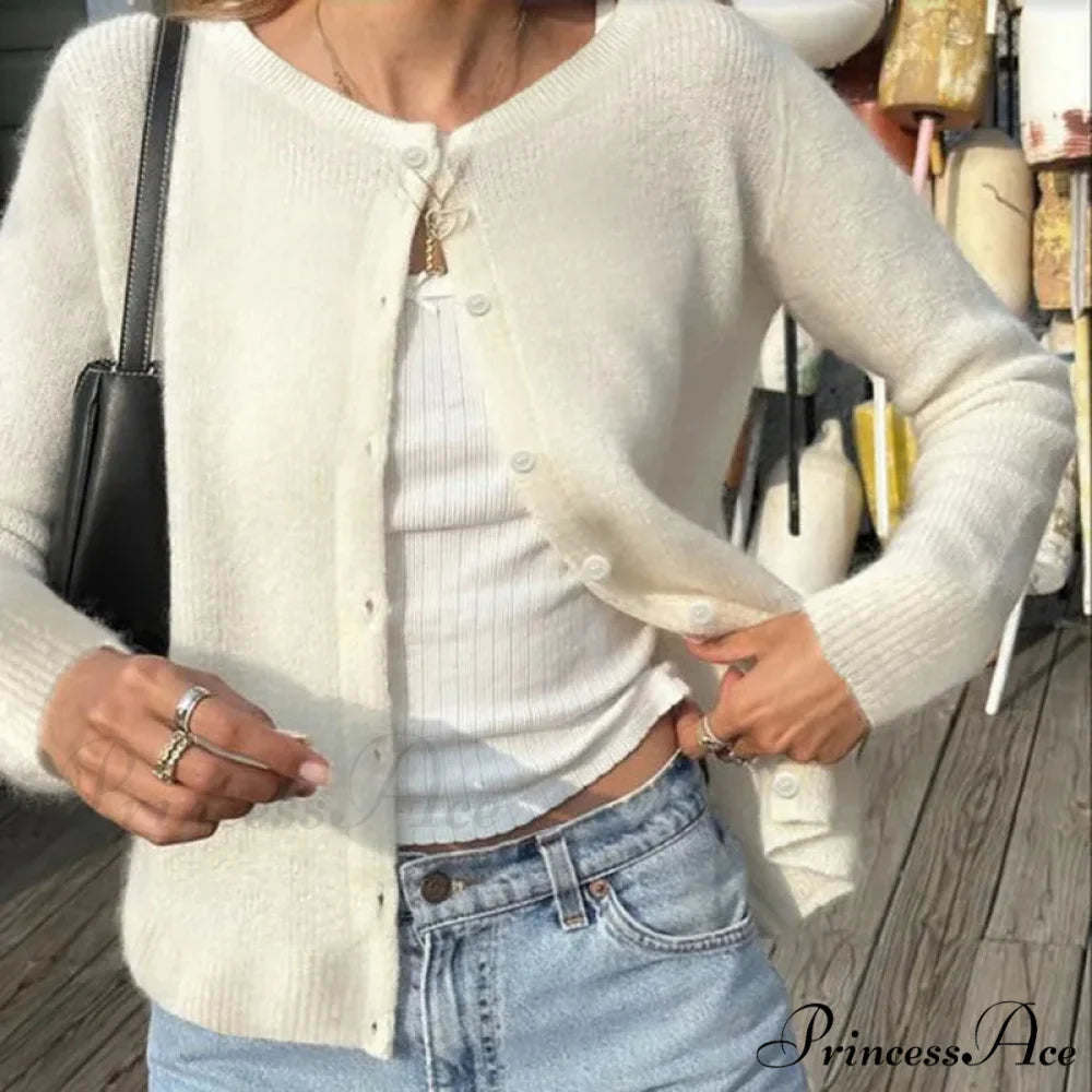 Vintage Circular Neck Extended Sleeve Laid-back Breeze Knitted Cardigan