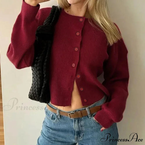 Vintage Circular Neck Extended Sleeve Laid-back Breeze Knitted Cardigan