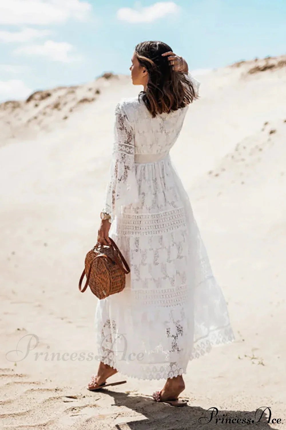Vintage Embroidery Loose White Red Boho Dress