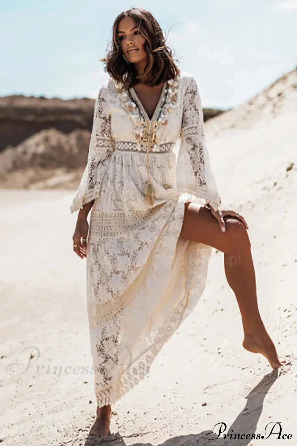 Vintage Embroidery Loose White Red Boho Dress